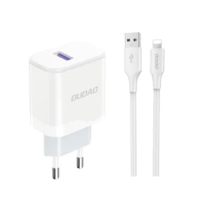 Dudao A20EU USB-A 18W wall charger - white + USB-A - Lightning cable