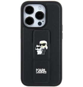 Karl Lagerfeld Gripstand Saffiano Karl&Choupette Pins case for iPhone 11 / Xr - black