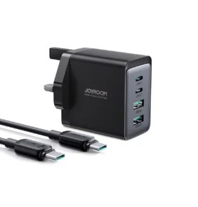Joyroom TCG02 PD USB-C USB-A 67W GaN wall charger (UK) + USB-C cable - black
