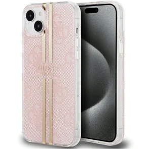 Guess IML 4G Gold Stripe case for iPhone 15 Plus / 14 Plus - pink