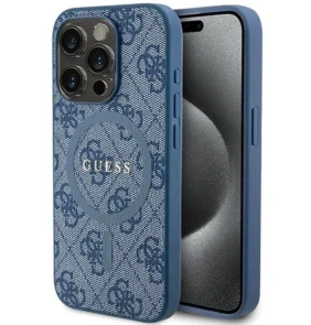 Guess 4G Collection Leather Metal Logo MagSafe Case for iPhone 15 Pro - Blue