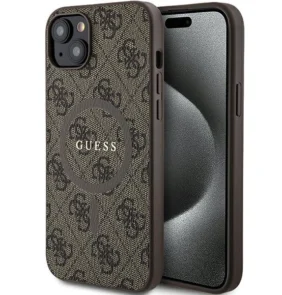 Guess 4G Collection Leather Metal Logo MagSafe Case for iPhone 15 Plus / 14 Plus - Brown