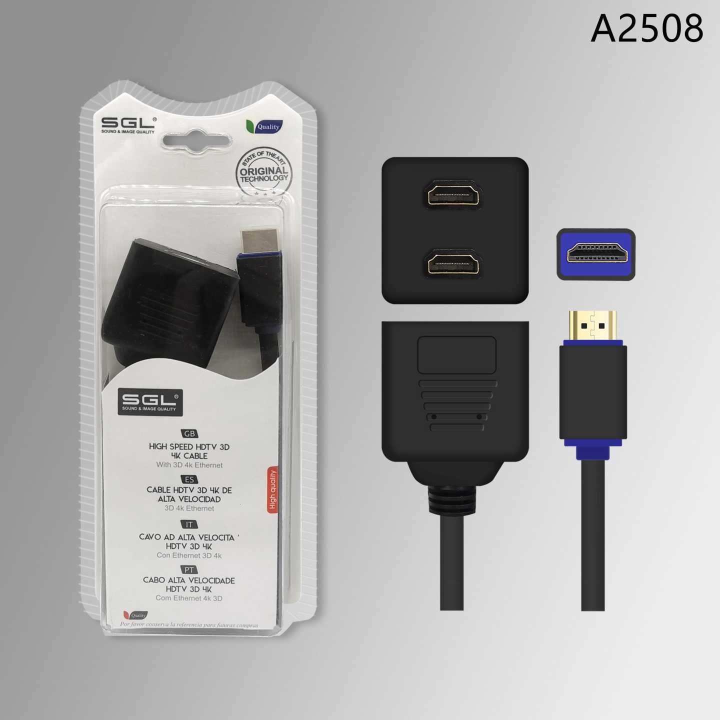 Διακλαδωτής HDMI - Splitter - A2508 - HDMI male/2xHDMI female - 25cm - 095912 - Image 2