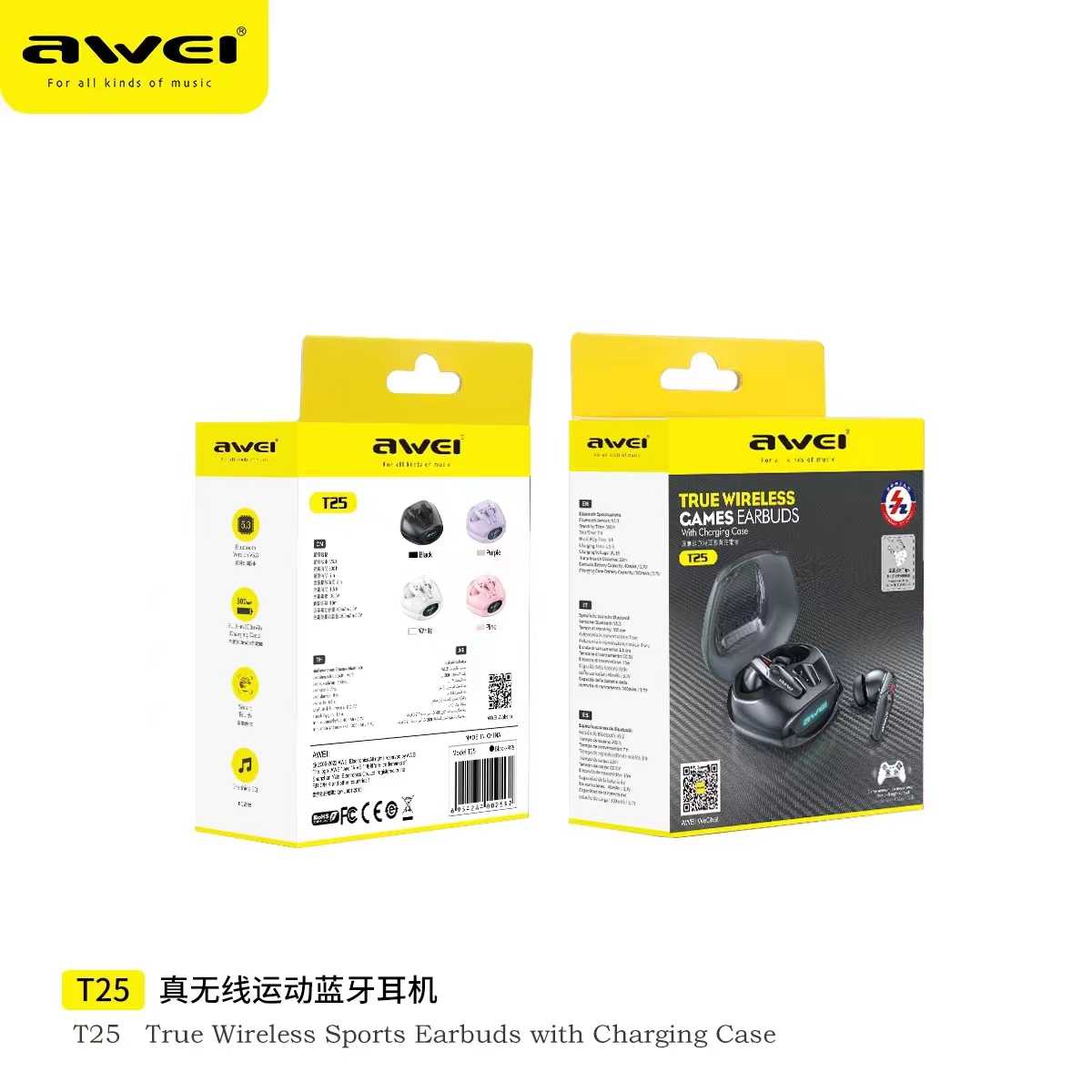 Ασύρματα ακουστικά Bluetooth με θήκη φόρτισης - T25 - Awei - 888797 - Black - Image 2