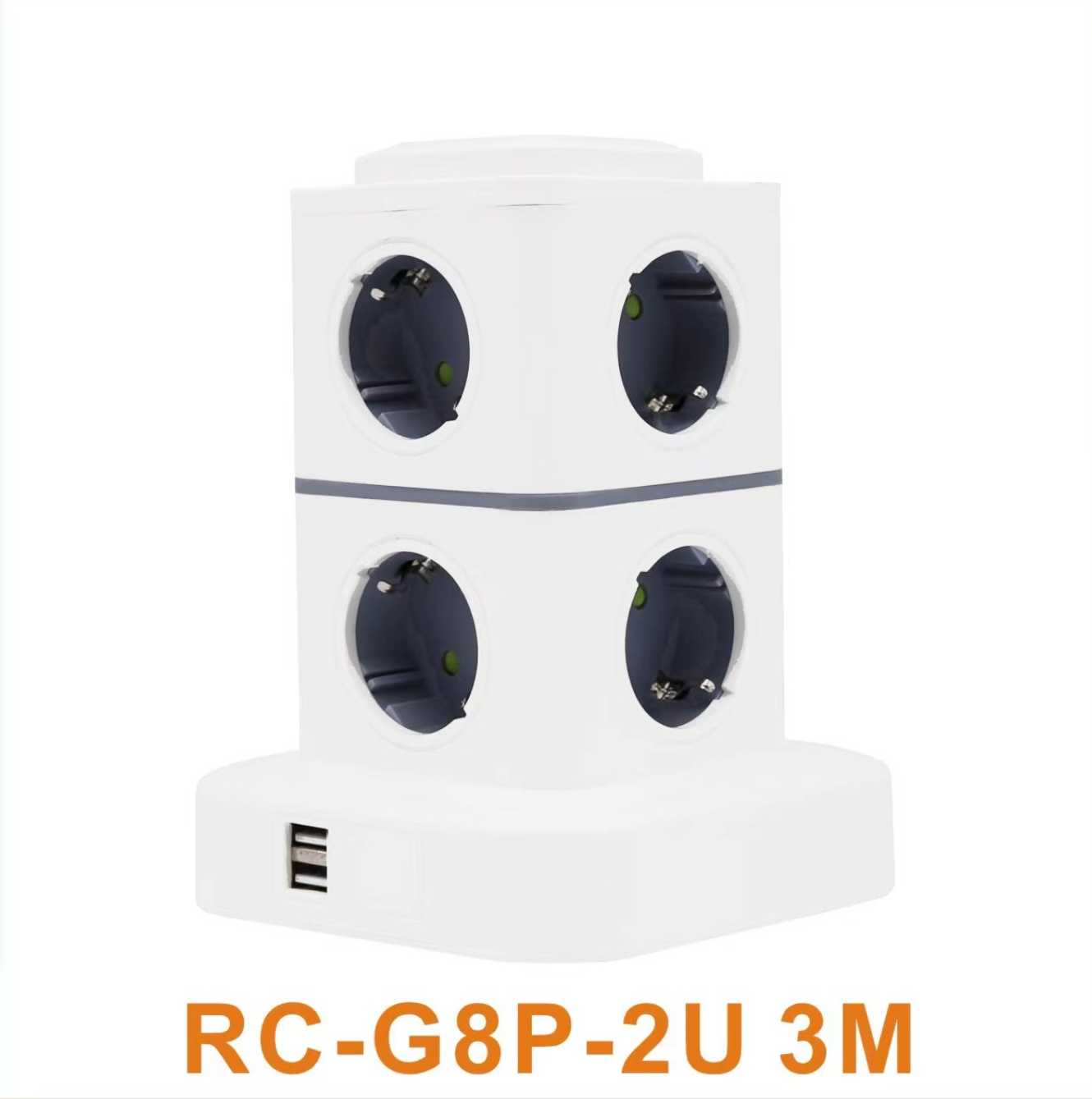 Κάθετο πολύπριζο 8 θέσεων - Σούκο - 2USB - 3m - RC-G8P - 008138 - Image 2