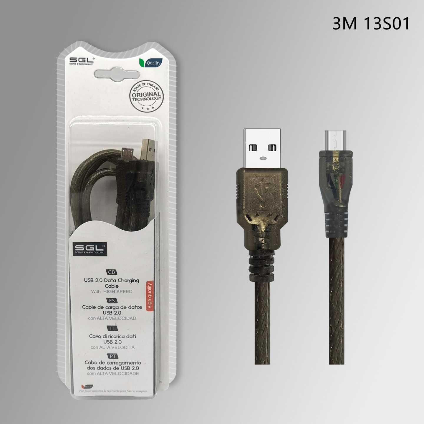 Καλώδιο φόρτισης & data - 13S - USB-A male/Micro USB - 3m - 097374 - Image 2