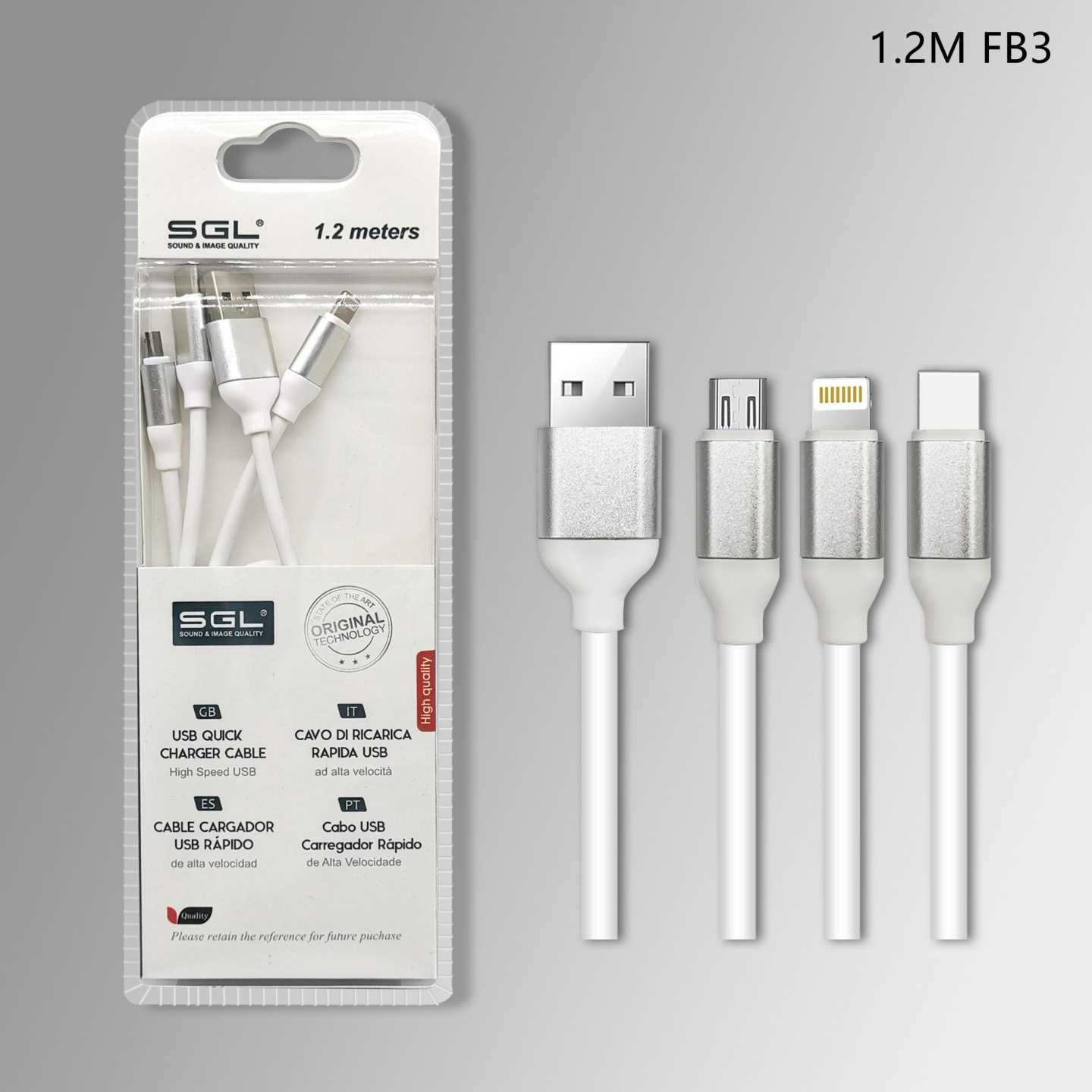 Καλώδιο φόρτισης & data 3in1 - Fast Charge - FB3 - 1.2m - 099231 - Image 2