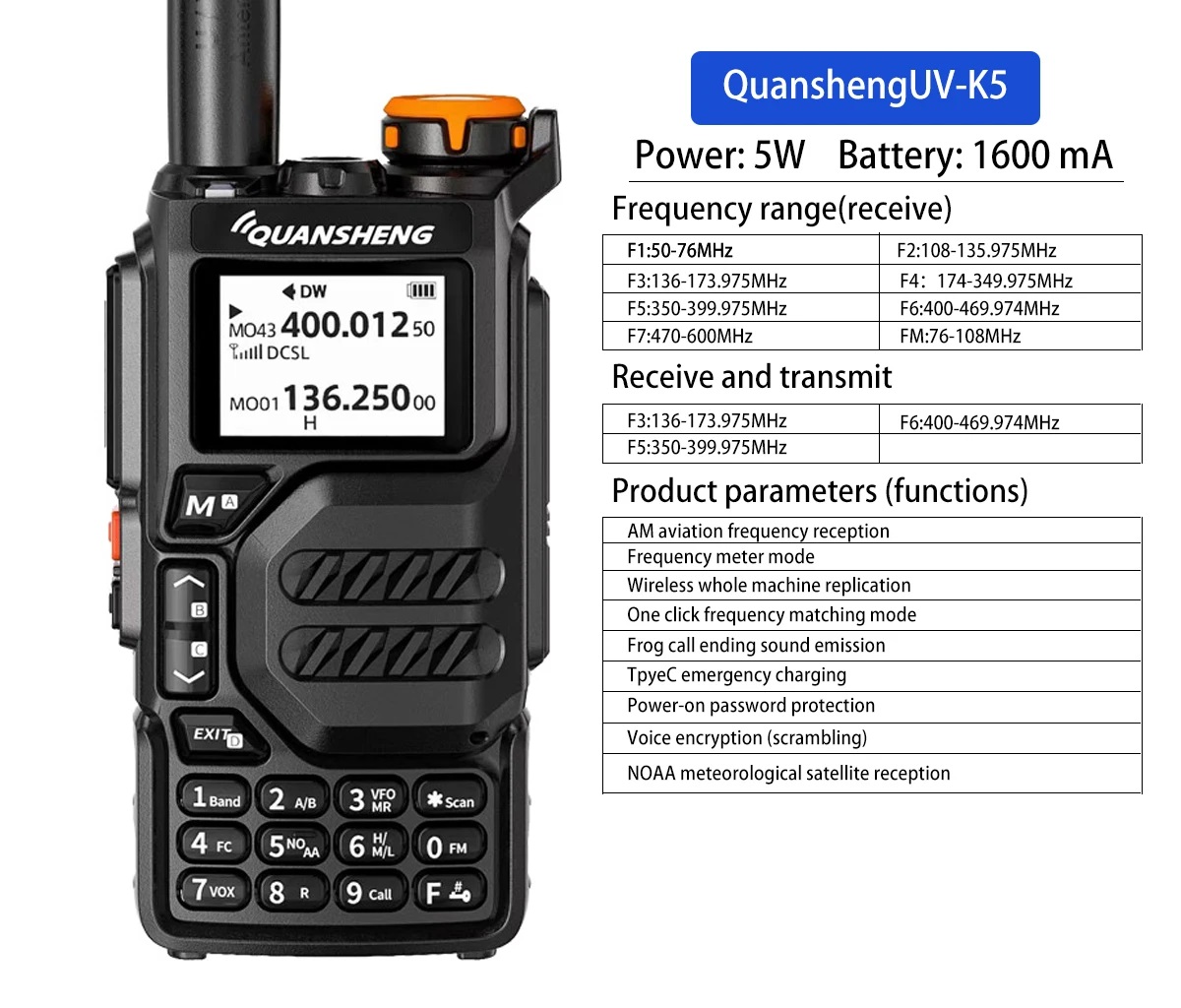 Φορητός πομποδέκτης UHF/VHF - UVK5 - Quansheng - 512153 - Image 2