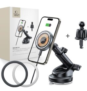 TECH-PROTECT MM15W-V5 MAGNETIC MAGSAFE DASHBOARD & VENT CAR MOUNT WIRELESS CHARGER 15W BLACK/INTERIOR