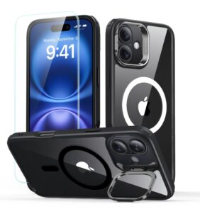 ESR CLASSIC HYBRID KICKSTAND HALOLOCK MAGSAFE & TEMPERED GLASS IPHONE 16 CLEAR/BLACK