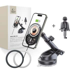 TECH-PROTECT MM15W-V6 MAGNETIC MAGSAFE DASHBOARD & VENT CAR MOUNT WIRELESS CHARGER 15W BLACK/INTERIOR