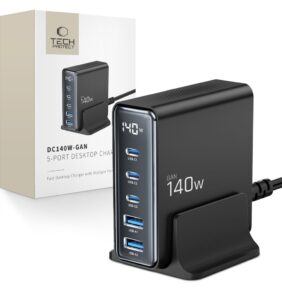 TECH-PROTECT DC140W-GAN 5-PORT DESKTOP CHARGER PD 140W / QC3.0 BLACK