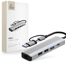 TECH-PROTECT HB03 HUB ADAPTER 5IN1 TYPE-C + USB2.0 + USB3.0 + RJ45 SPACE GREY