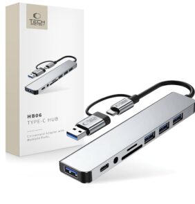 TECH-PROTECT HB06 HUB ADAPTER 8IN1 TYPE-C + USB2.0 + USB3.0 + SD/TF + AV3.5 SPACE GREY