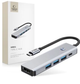 TECH-PROTECT HB01 HUB ADAPTER 5IN1 TYPE-C + USB3.0 + HDMI 4K 60HZ + PD100W SPACE GREY