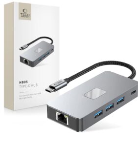 TECH-PROTECT HB05 HUB ADAPTER 9IN1 TYPE-C + USB2.0 + USB3.0 + HDMI 4K 60HZ + SD/TF + PD100W + RJ45 1000M SPACE GREY