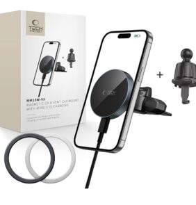 TECH-PROTECT MM15W-V5 MAGNETIC MAGSAFE CD & VENT CAR MOUNT WIRELESS CHARGER 15W BLACK/BLACK