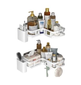 Σετ επιτοίχια γωνιακά ράφια μπάνιου - 5pcs - 2152-1 - 170134 - White