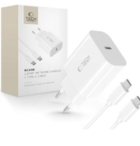 TECH-PROTECT NC20W 1-PORT NETWORK CHARGER PD 20W + TYPE-C CABLE WHITE