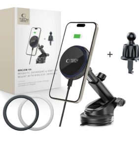 TECH-PROTECT MM15W-V4 MAGNETIC MAGSAFE DASHBOARD & VENT CAR MOUNT WIRELESS CHARGER 15W BLACK