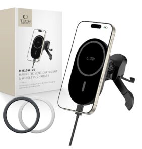 TECH-PROTECT MM15W-V6 MAGNETIC MAGSAFE STABLE VENT CAR MOUNT WIRELESS CHARGER 15W BLACK/BLACK