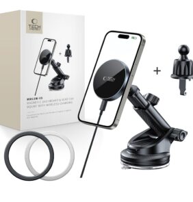 TECH-PROTECT MM15W-V5 MAGNETIC MAGSAFE DASHBOARD & VENT CAR MOUNT WIRELESS CHARGER 15W BLACK/BLACK