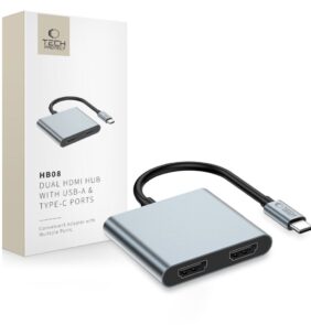 TECH-PROTECT HB08 HUB ADAPTER 4IN1 TYPE-C + USB2.0 + 2 x HDMI 4K 60HZ SPACE GREY
