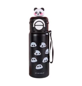 Παιδικό παγούρι-θερμός Panda με καλαμάκι - 500ml - 722344 - Black