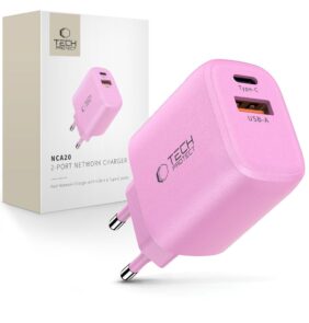 TECH-PROTECT NCA20 2-PORT NETWORK CHARGER PD 20W / QC3.0 BABY PINK