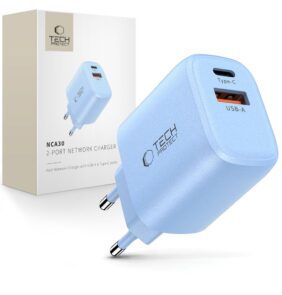 TECH-PROTECT NCA30 2-PORT NETWORK CHARGER PD 30W / QC3.0 BABY BLUE