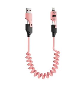 Καλώδιο φόρτισης & data σπιράλ - 4in1 - Fast Charge - X204 - 27-65W - 102048 - Pink