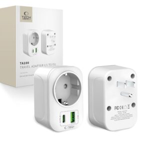 TECH-PROTECT TA100 TRAVEL ADAPTER US TO EU WHITE