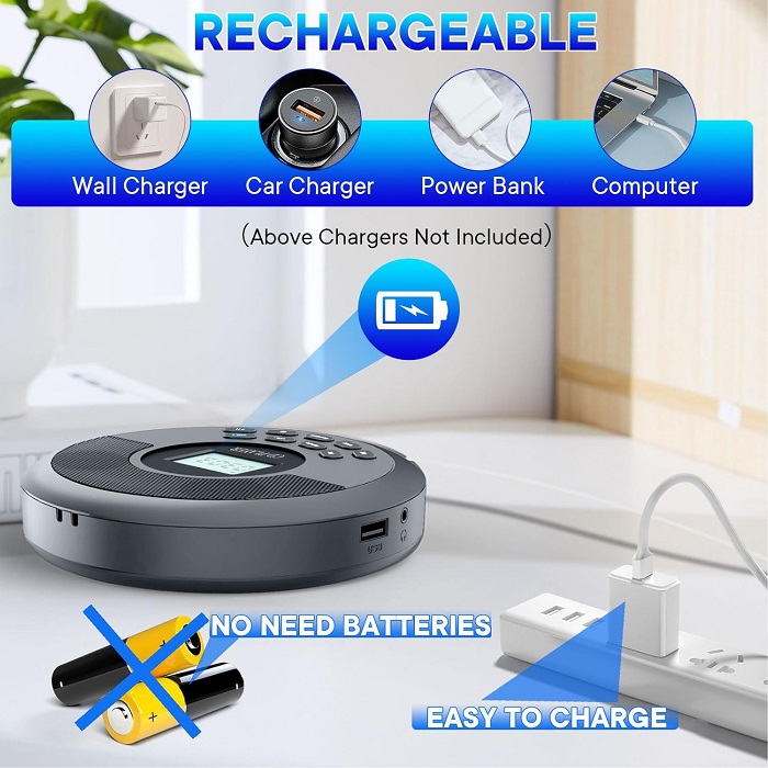 Φορητό επαναφορτιζόμενο CD Player με Bluetooth - PM20 - 718198 - Black - Image 2