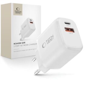 TECH-PROTECT NCA45W-GAN 2-PORT NETWORK CHARGER PD 45W / QC3.0 WHITE