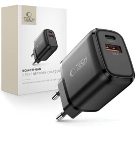 TECH-PROTECT NCA45W-GAN 2-PORT NETWORK CHARGER PD 45W / QC3.0 BLACK