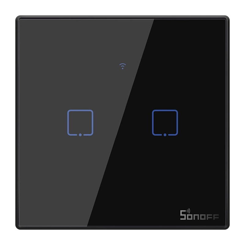 Sonoff Έξυπνος Διακόπτης Χωνευτός WiFi + RF 433 T2 EU TX (2 καναλιών) (Μαύρο)