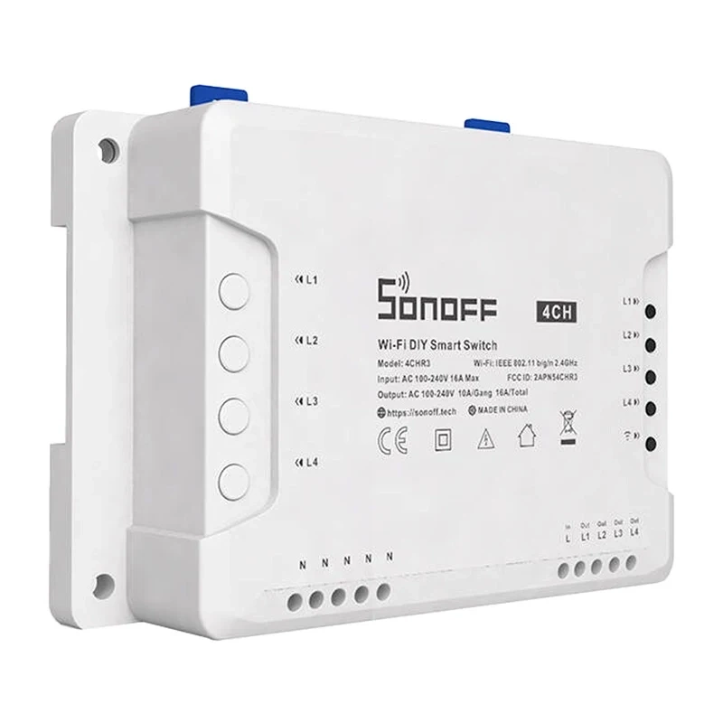Sonoff Έξυπνος Ενδιάμεσος Διακόπτης WiFi 4CHR3 (Λευκό)