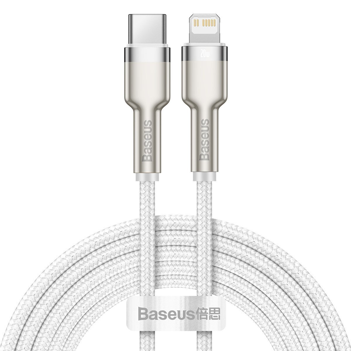Baseus Καλώδιο USB-C σε Lightning Cafule Metal Braided, PD, 20W, 2m (Λευκό)