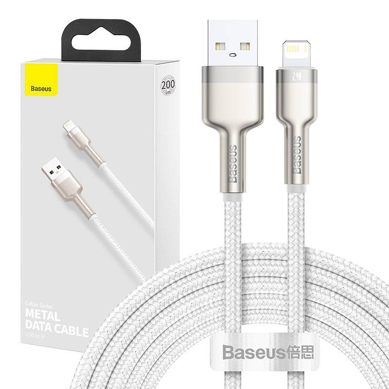 Baseus Καλώδιο USB σε Lightning Cafule Metal Braided, 2.4A, 2m (Λευκό)