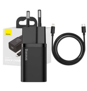 Baseus Γρήγορος Φορτιστής Super Si 1C 20W με Καλώδιο USB-C σε Lightning 1m (Μαύρο)