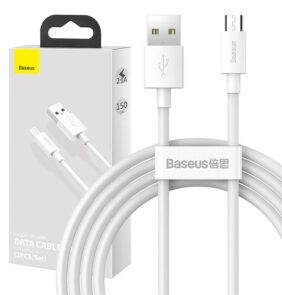 Baseus Καλώδιο USB σε MicroUSB Simple Wisdom 2.1A 1.5m (2τμχ) (Λευκό)