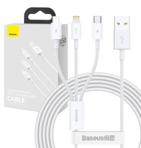 Baseus Καλώδιο USB 3σε1 Superior Series, USB σε MicroUSB / USB-C / Lightning, 3.5A, 1.5 m (Λευκό)