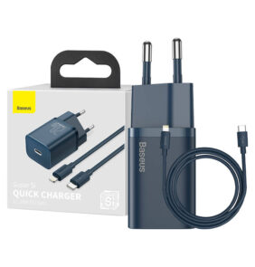 Baseus Γρήγορος Φορτιστής Super Si 1C 20W με Καλώδιο USB-C σε Lightning 1m (Μπλε)