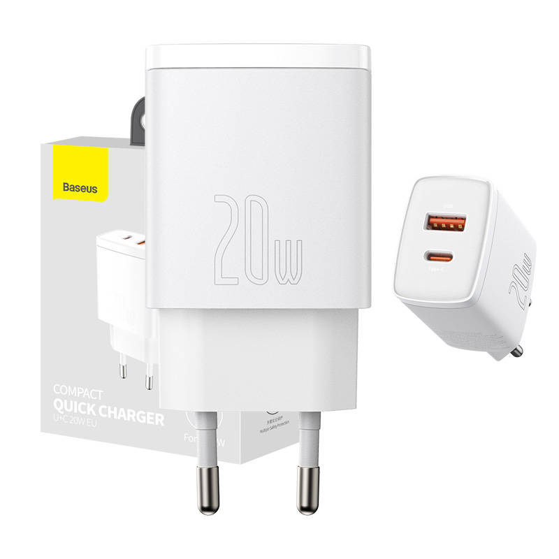 Baseus Φορτιστής Compact Quick Charger USB, USB-C 20W (Λευκό)