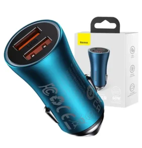 Baseus Φορτιστής Αυτοκινήτου Golden Contactor Max, 2x USB, 60W (Μπλε)