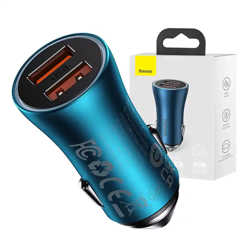 Baseus Φορτιστής Αυτοκινήτου Golden Contactor Max, 2x USB, 60W (Μπλε)