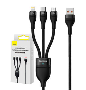Baseus Καλώδιο USB 3σε1 Flash Series, USB-C+MicroUSB+Lightning, 100W, 1.2m (Μαύρο)