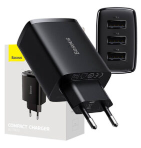 Baseus Γρήγορος Φορτιστής 3xUSB 17W (Μαύρο)