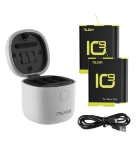 Allin box Αδιάβροχος φορτιστής τριών καναλιών Telesin + 2 μπαταρίες για GoPro Hero 12 / Hero 11 / Hero 10 / Hero 9 (GP-BTR-905-GY-B)