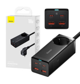 Baseus Φορτιστής/Πολύπριζο GaN3 Pro 2xUSB + 2xUSB-C + AC, 100W (Μαύρο)